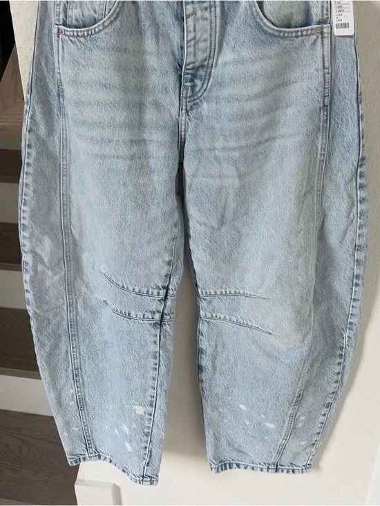 NWT Free People We The Free Good Luck Mid-Rise Barrel Jeans in Aegean - Picture 6 of 9